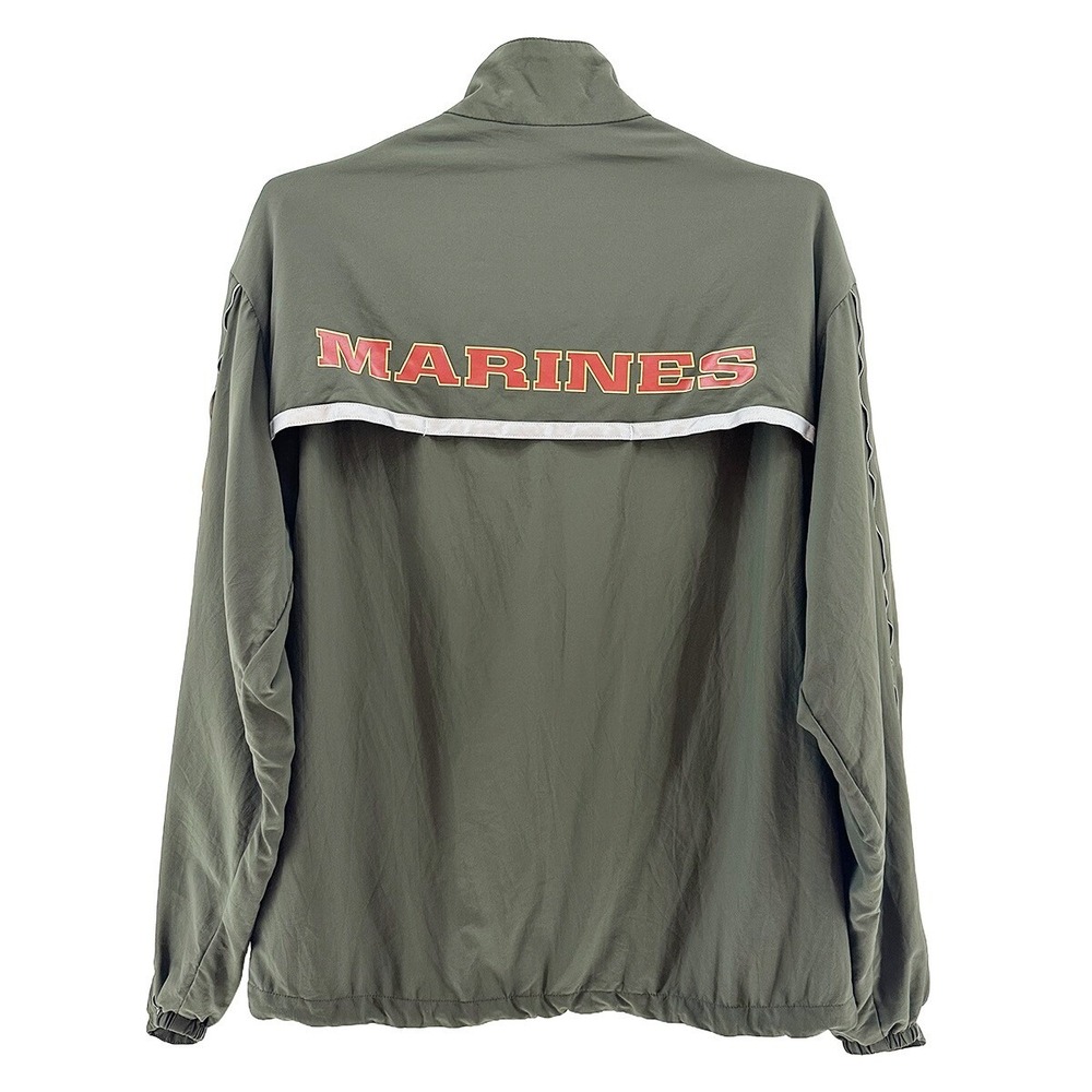 MARINES Men's Logo'd Full Zip‎ Vented Nylon Running Jacket • Small • green